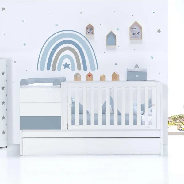 Cuna convertible Sero Kubo blanca/azul 70×140 cm