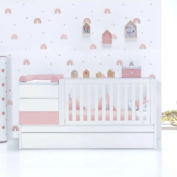 Cuna convertible Sero Kubo Flamingo blanca/rosa 70×140 cm