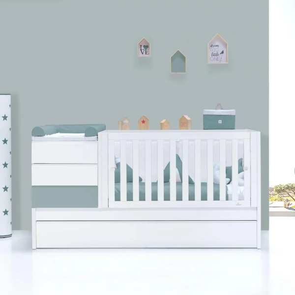 Cuna convertible Sero Kubo blanca/eucalipto 70×140 cm