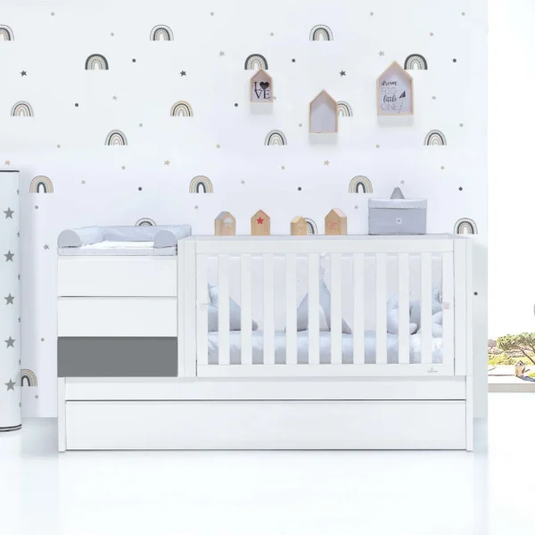 Cuna convertible Sero Kubo blanca/antracita 70×140 cm