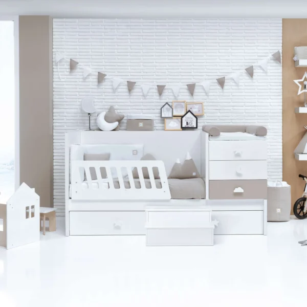 Cuna convertible Sero Bubble blanco/beige 70x140 cm