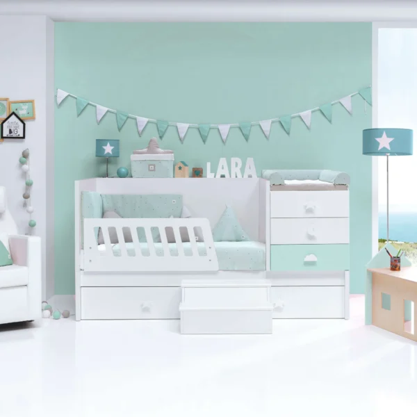 Cuna convertible Sero Bubble blanco/verde-menta 70x140 cm