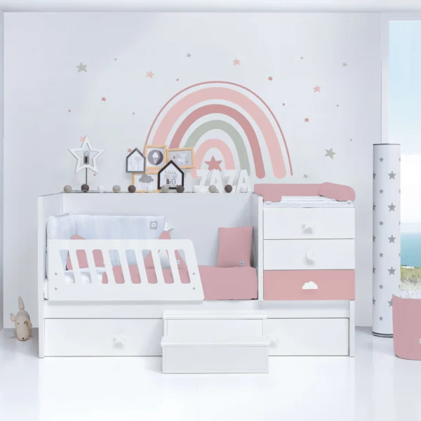 Cuna convertible Sero Bubble blanco/rosa quarzo 70x140 cm