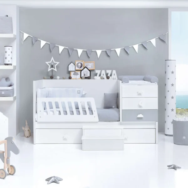 Cuna convertible Sero Bubble blanco/gris 70x140 cm