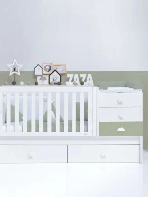 Cuna convertible Sero Bubble blanco/verde-oliva 70x140 cm
