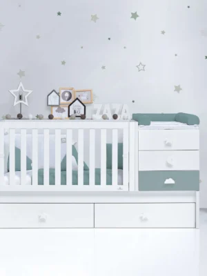 Cuna convertible Sero Bubble blanco/eucalipto 70x140 cm