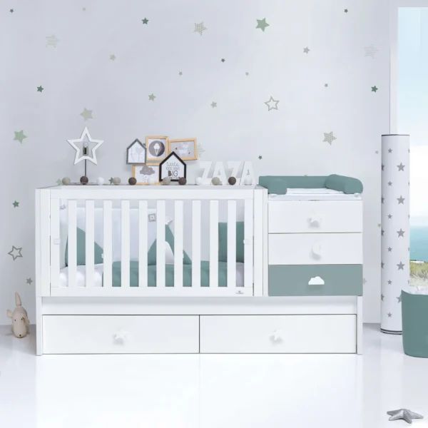 Cuna convertible Sero Bubble blanco/eucalipto 70x140 cm