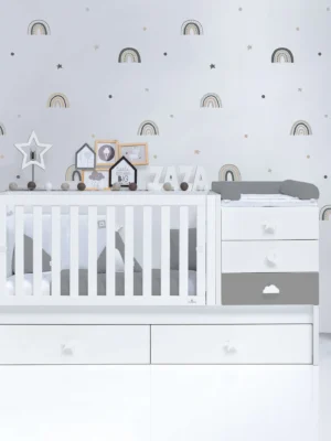Cuna convertible Sero Bubble blanco/antracita 70x140 cm