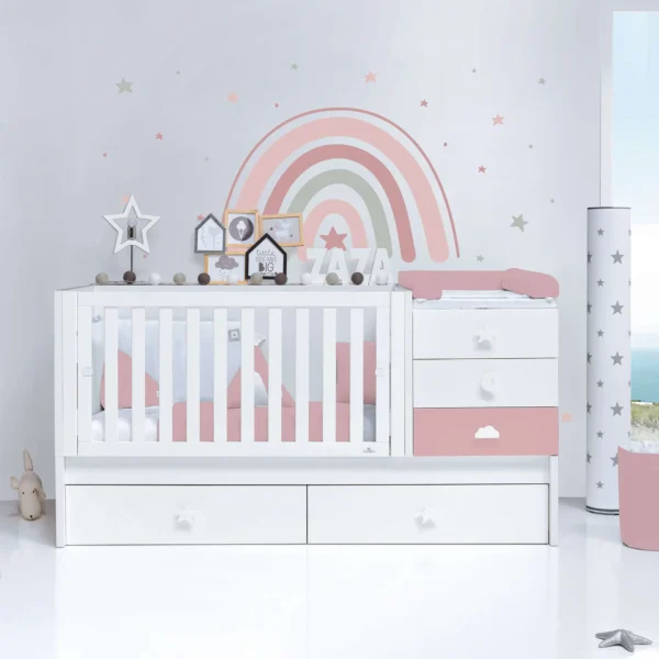 Cuna convertible Sero Bubble blanco/rosa quarzo 70x140 cm