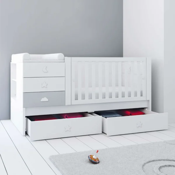 Cuna convertible Sero Bubble blanco/gris 70x140 cm