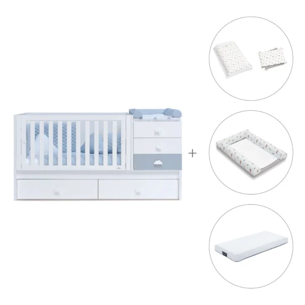 Cuna convertible Sero Bubble blanco/azul 70x140 cm