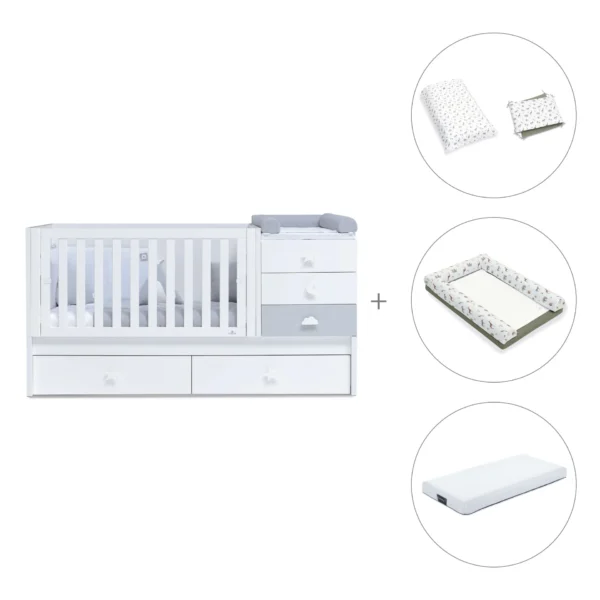 Cuna convertible Sero Bubble blanco/gris 70x140 cm
