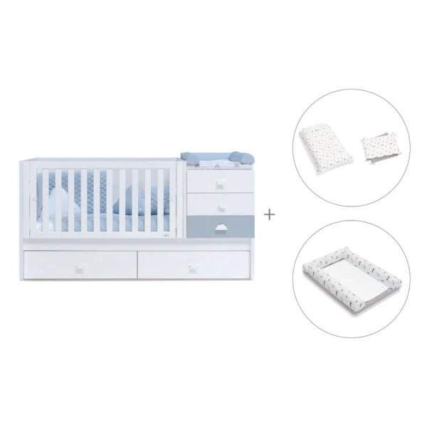 Cuna convertible Sero Bubble blanco/azul 70x140 cm