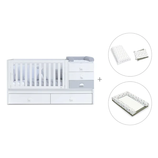 Cuna convertible Sero Bubble blanco/gris 70x140 cm