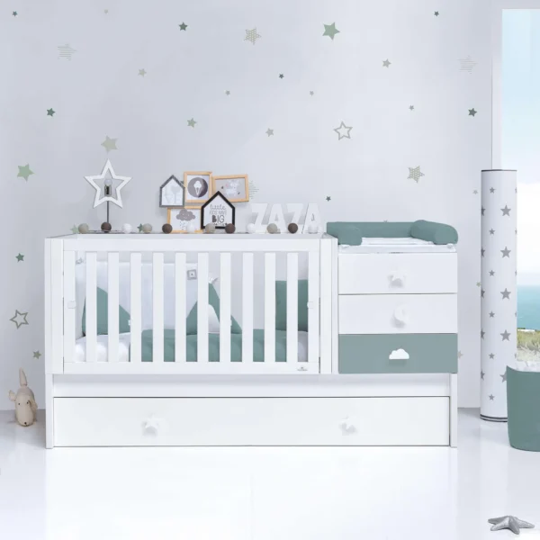 Cuna convertible Sero Bubble blanco/eucalipto 70x140 cm
