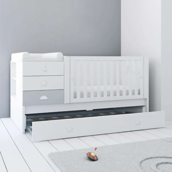Cuna convertible Sero Bubble blanco/gris 70x140 cm