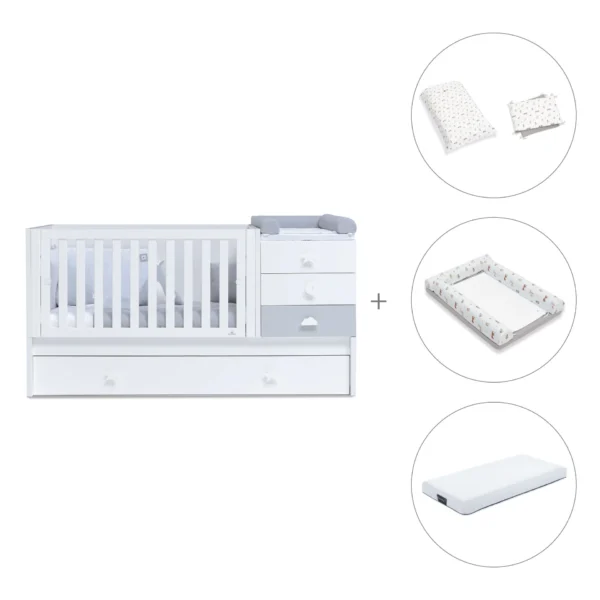 Cuna convertible Sero Bubble blanco/gris 70x140 cm