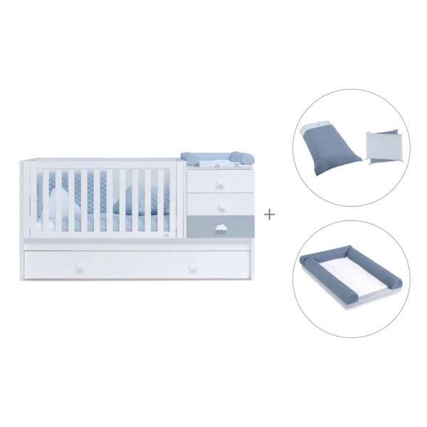 Cuna convertible Sero Bubble blanco/azul 70x140 cm