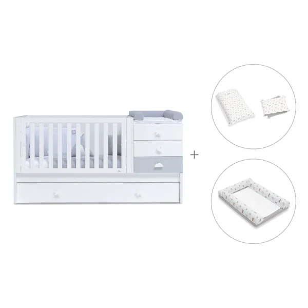 Cuna convertible Sero Bubble blanco/gris 70x140 cm