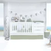 Cuna convertible Sero More blanca/verde-oliva 70×140 cm