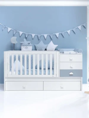 Cuna convertible Sero Bubble blanco/azul 70x140 cm