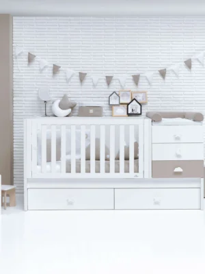 Cuna convertible Sero Bubble blanco/beige 70x140 cm