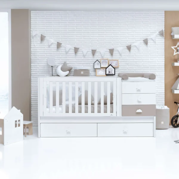 Cuna convertible Sero Bubble blanco/beige 70x140 cm