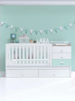 Cuna convertible Sero Bubble blanco/verde-menta 70x140 cm