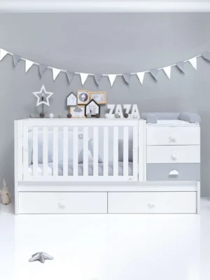 Cuna convertible Sero Bubble blanco/gris 70x140 cm