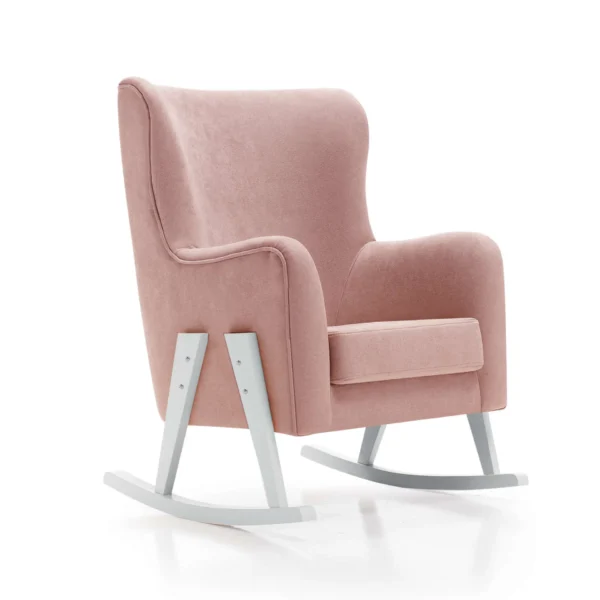 Mecedora de lactancia Glam con patas blancas tapizada en tela