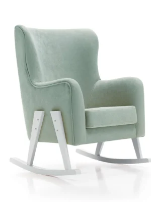 Mecedora de lactancia Glam con patas blancas tapizada en tela