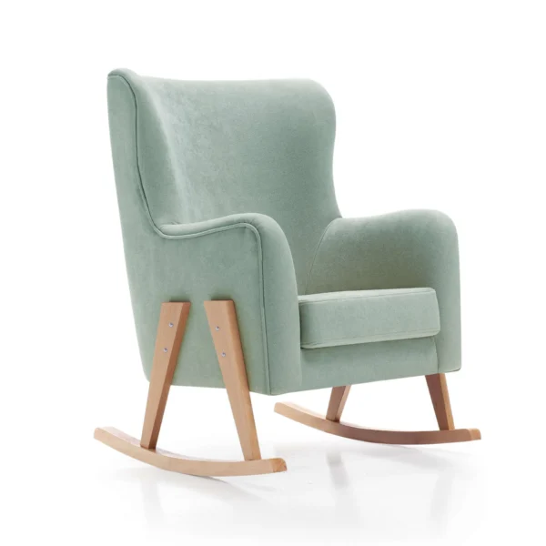 Mecedora de lactancia Glam con patas madera tapizada en tela