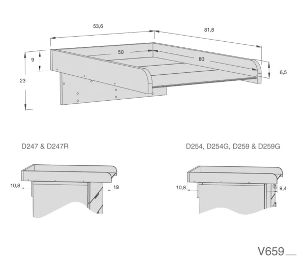V659-TECH Soporte madera cómoda para cambiador de bebé 80x50 cm