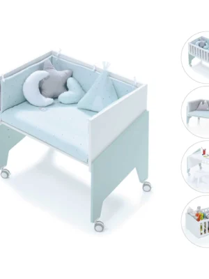 Minicuna de colecho 50x80 Equo blanca/verde-menta (5en1)