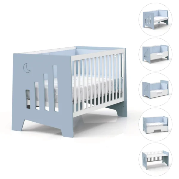 Cuna-escritorio Omni XL azul 70x140 cm (2en1)