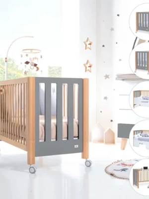 Cuna colecho Occa madera/gris 60x120 cm (5en1)