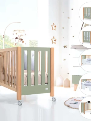 Cuna colecho Occa madera/verde-oliva 60x120 cm (5en1)