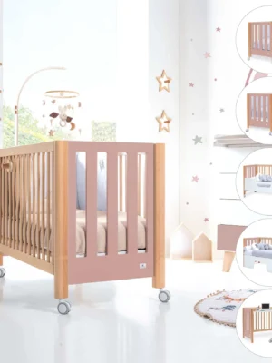 Cuna colecho Occa madera/rosa 60x120 cm (5en1)