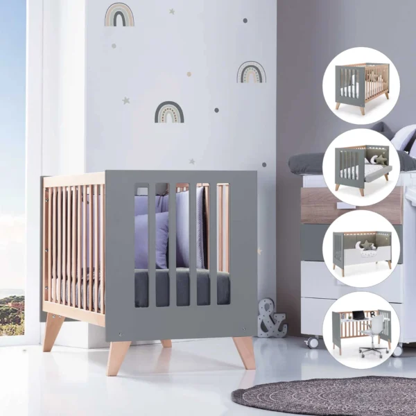 Cuna colecho Nexor Due madera/antracita 60x120 cm (4en1)