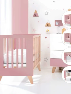 portada-c187r-rosa Cuna colecho Nexor Due Quarzo madera/rosa 60x120 cm (4en1)