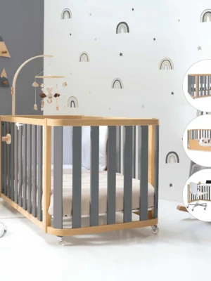 Cuna-cama-escritorio Crea Plus Due madera/gris 70x140 cm (3en1)