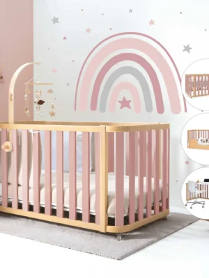 Cuna-cama-escritorio Crea Plus Due madera/rosa 70x140 cm (3en1)