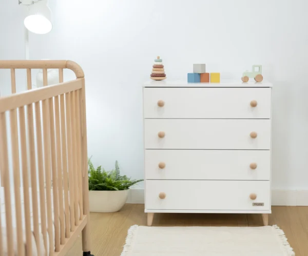 Cómoda bebé Style 4 cajones Blanco-Madera Cómoda bebé Style 4 cajones Blanco-Madera
