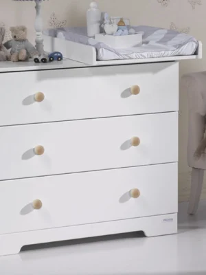 Cómoda tirador bola 3 cajones blanco-madera