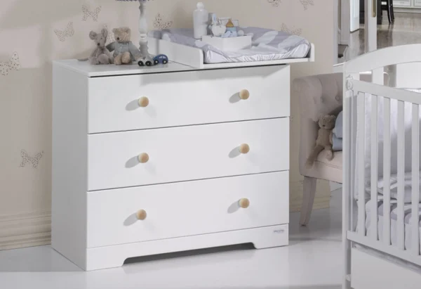 Cómoda tirador bola 3 cajones blanco-madera Cómoda tirador bola 3 cajones blanco-madera