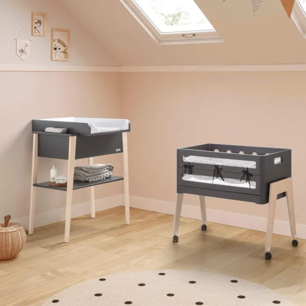 Minicuna Lulú Antracita-Madera Dormitorio Minicuna Lulú Antracita-Madera Dormitorio