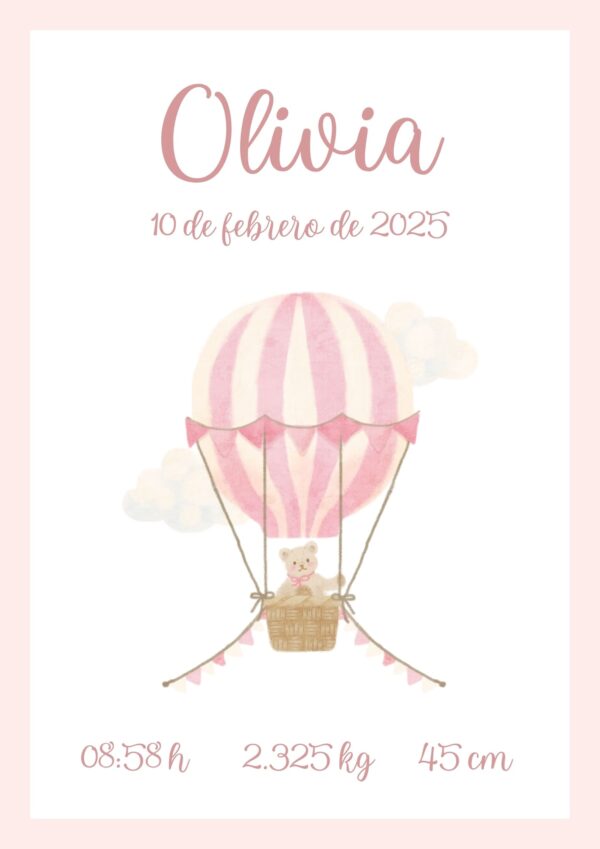 Natalicio bebé osito en globo rosa Natalicio bebé osito en globo rosa