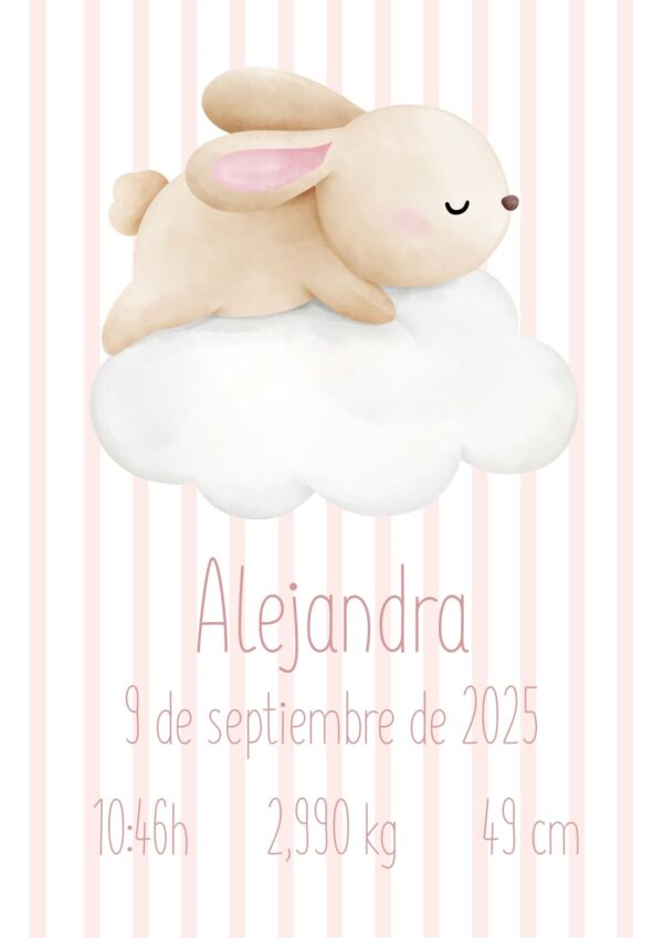 Natalicio personalizado conejito en la nube con rayas Natalicio personalizado conejito en la nube con rayas