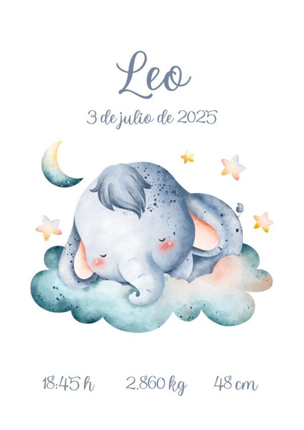 Natalicio personalizado dulces sueños de elefante Natalicio personalizado dulces sueños de elefante