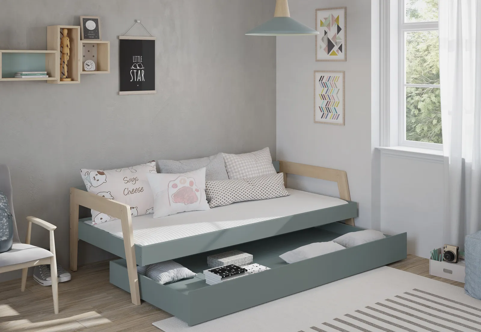 Bicama Nala Verde Kaki (2) Cama casita infantil con tobogán